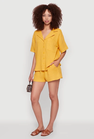 Womens Trendy Gauze Knit Shorts for Casual Summer Wear, Yellow, Size S