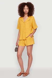 Womens Trendy Gauze Knit Shorts for Casual Summer Wear, Yellow, Size S