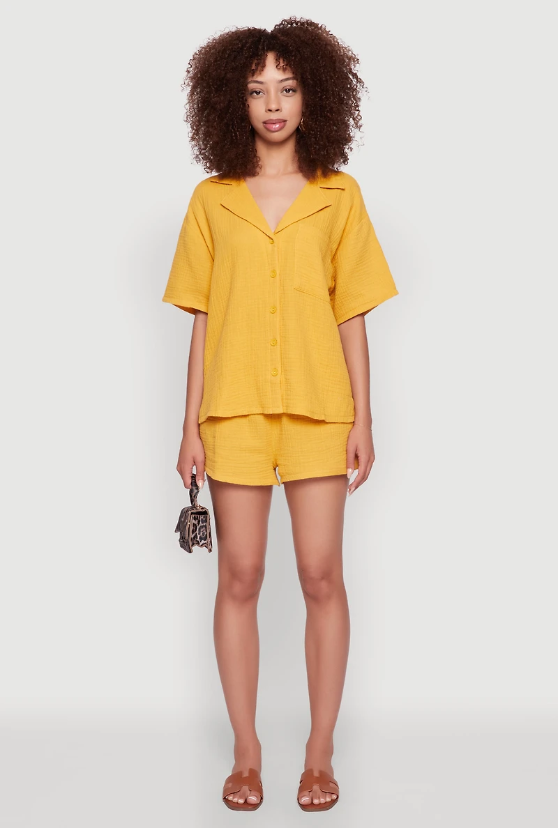 Womens Trendy Gauze Knit Shorts for Casual Summer Wear, Yellow, Size S