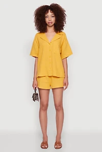 Womens Trendy Gauze Knit Shorts for Casual Summer Wear, Yellow, Size S