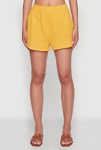 Womens Trendy Gauze Knit Shorts for Casual Summer Wear, Yellow, Size S