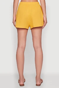 Womens Trendy Gauze Knit Shorts for Casual Summer Wear, Yellow, Size S