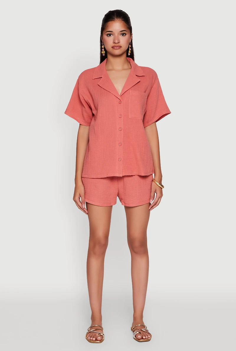 Womens Trendy Gauze Knit Shorts for Casual Summer Wear, S