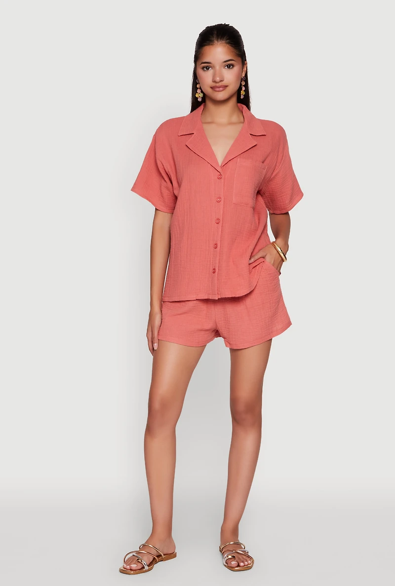 Womens Trendy Gauze Knit Shorts for Casual Summer Wear, S