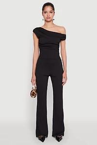 Womens High Waisted Textured Knit Boot Cut Pants,