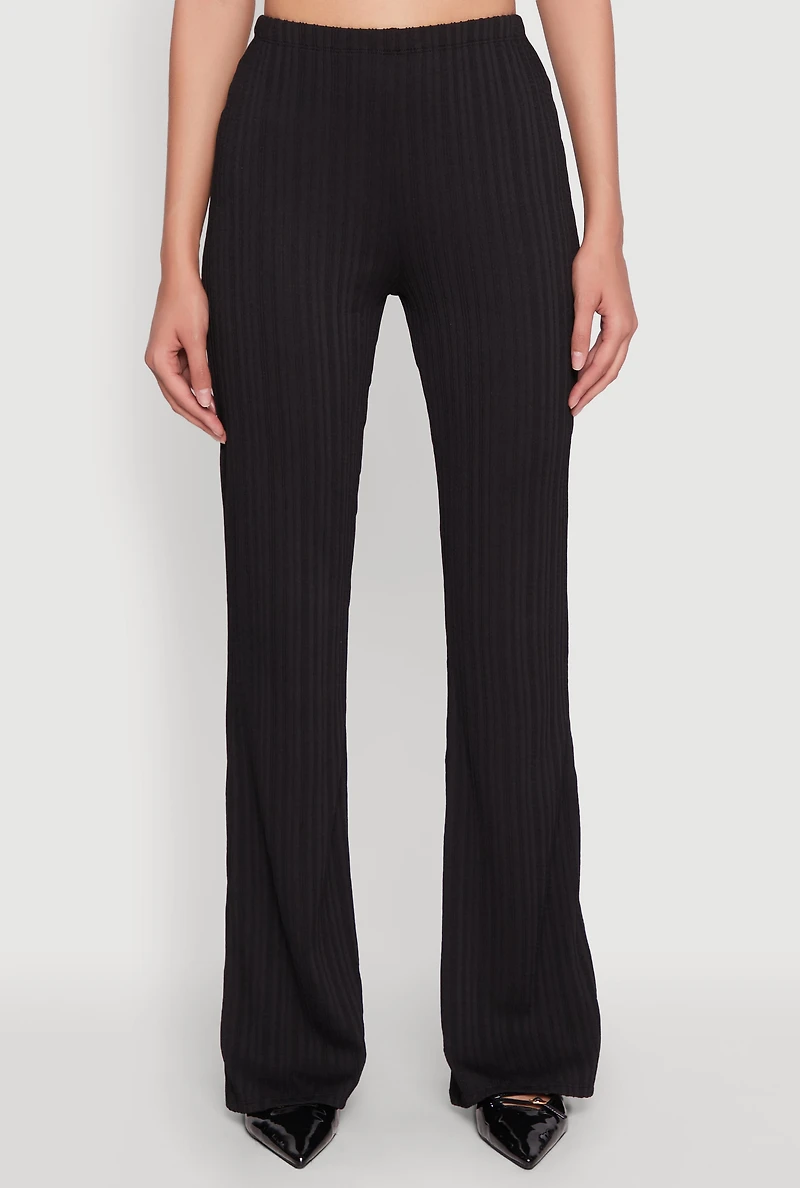 Womens High Waisted Textured Knit Boot Cut Pants,