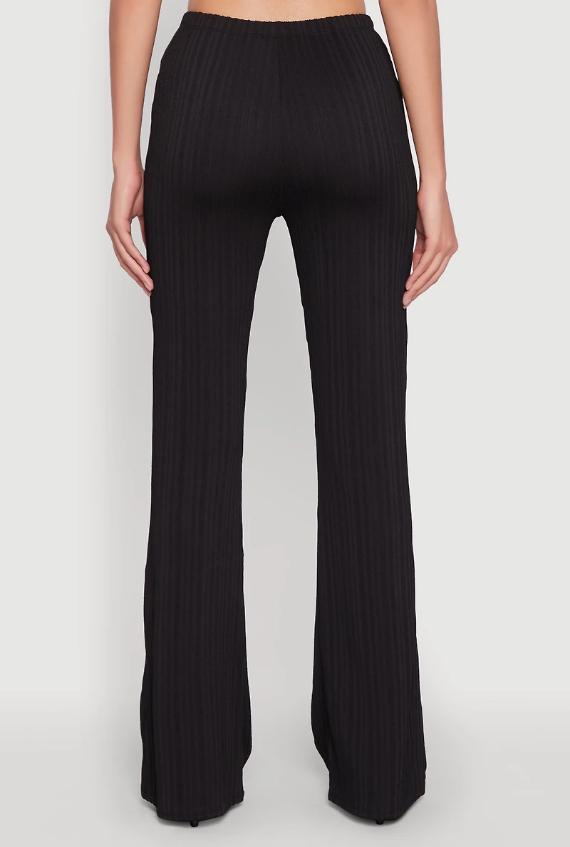 Womens High Waisted Textured Knit Boot Cut Pants,
