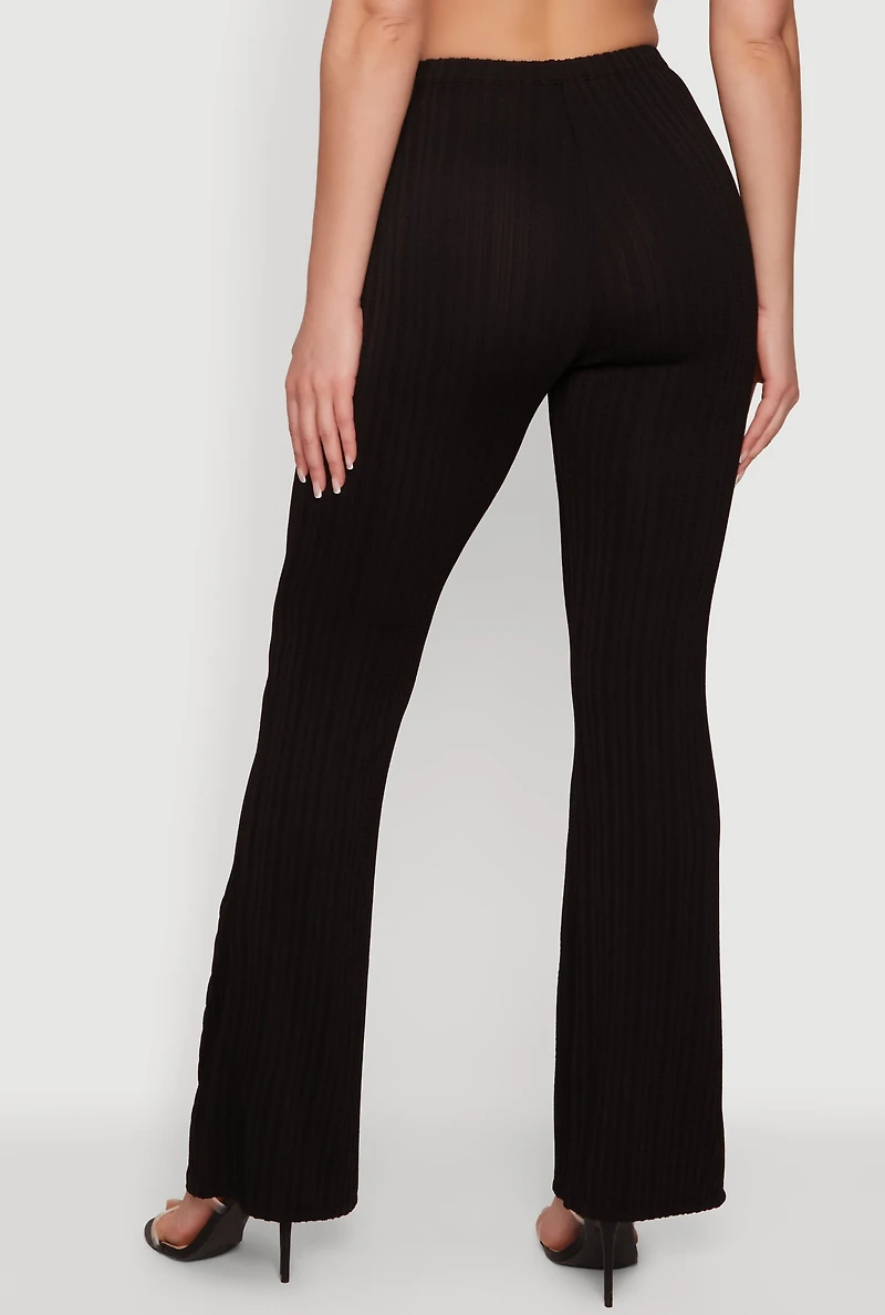 High Waisted Textured Knit Boot Cut Pants