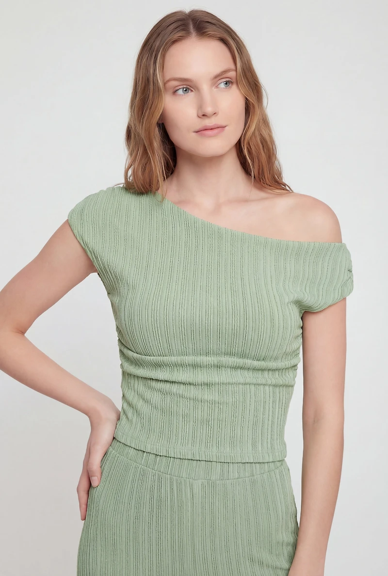 Metallic Detail Rib Knit Asymmetrical Top