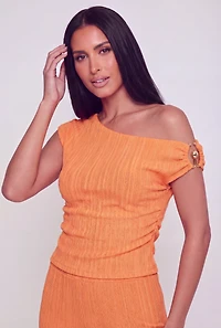 Metallic Detail Rib Knit Asymmetrical Top