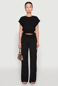 Womens Textured Knit Smocked Waist Top, S