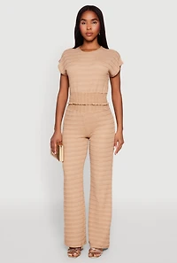 Womens Textured Knit Smocked Waist Top, Beige, Size S