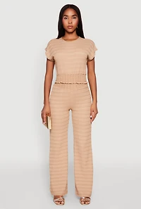 Womens Textured Knit Smocked Waist Top, S