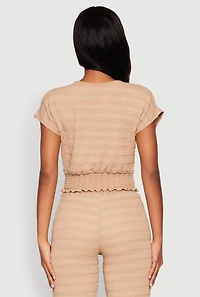 Womens Textured Knit Smocked Waist Top, Beige, Size S