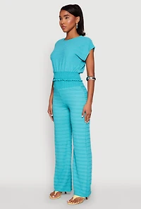 Womens Textured Knit Smocked Waist Top, Blue, Size S