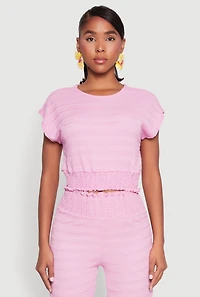 Womens Textured Knit Smocked Waist Top, Pink, Size S