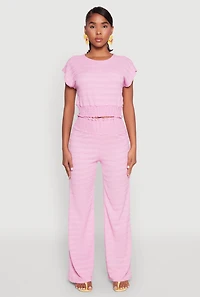 Womens Textured Knit Smocked Waist Top, Pink, Size S