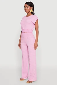 Womens Textured Knit Smocked Waist Top, Pink, Size S