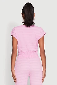 Womens Textured Knit Smocked Waist Top, Pink, Size S