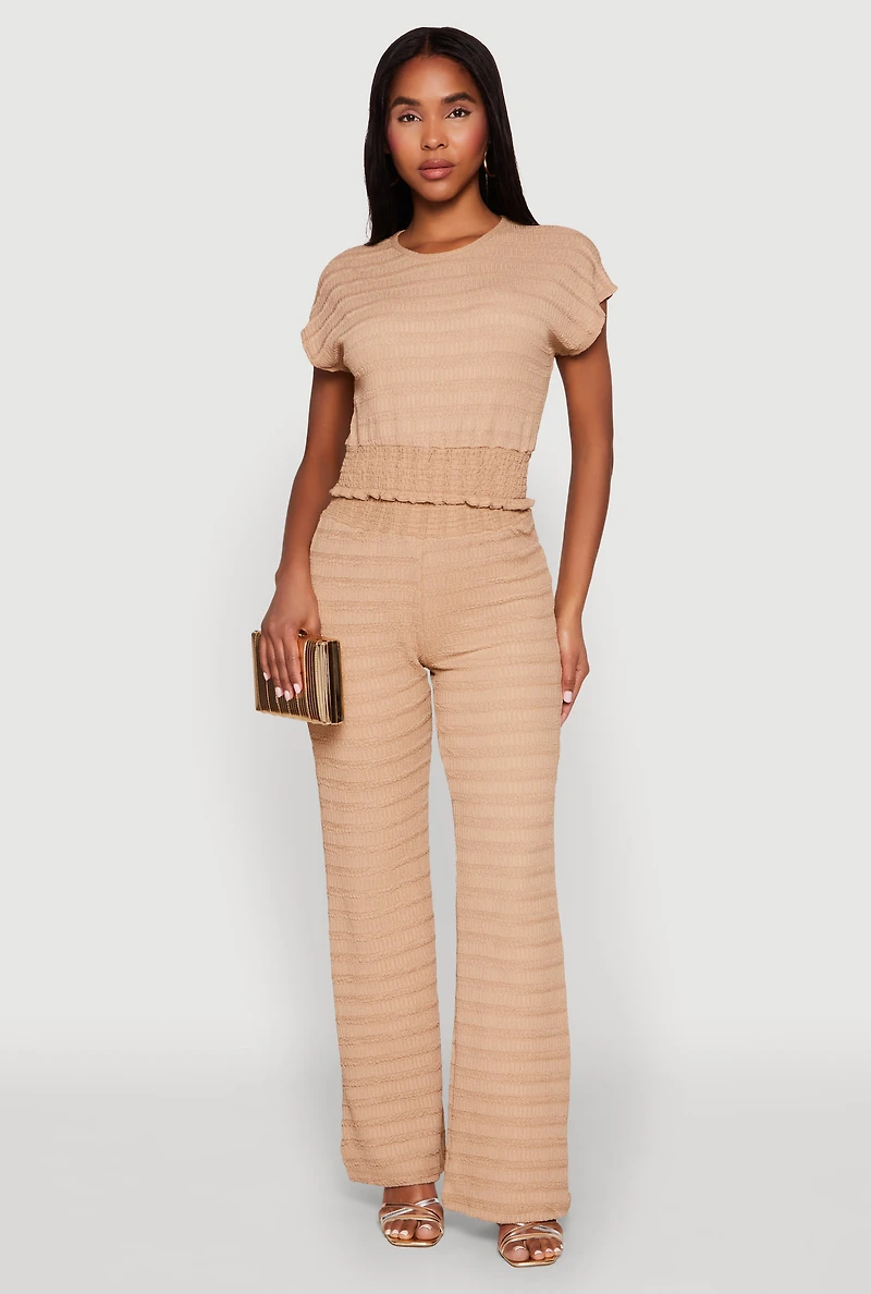 Textured Knit Smocked Waist Pants