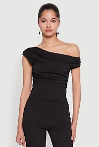 Textured Knit One Shoulder Crop Top