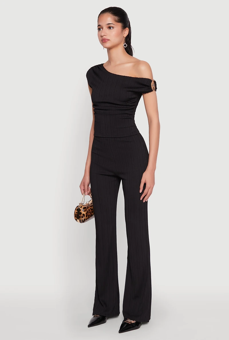 Textured Knit One Shoulder Crop Top