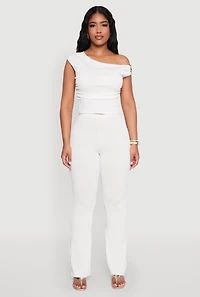 Womens Textured Knit One Shoulder Crop Top, White, Size XL