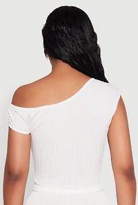 Womens Textured Knit One Shoulder Crop Top, White, Size XL