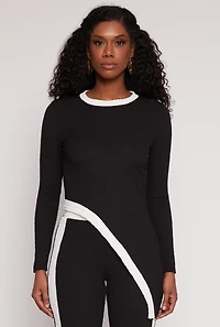 Womens Textured Knit Asymmetrical Top, S