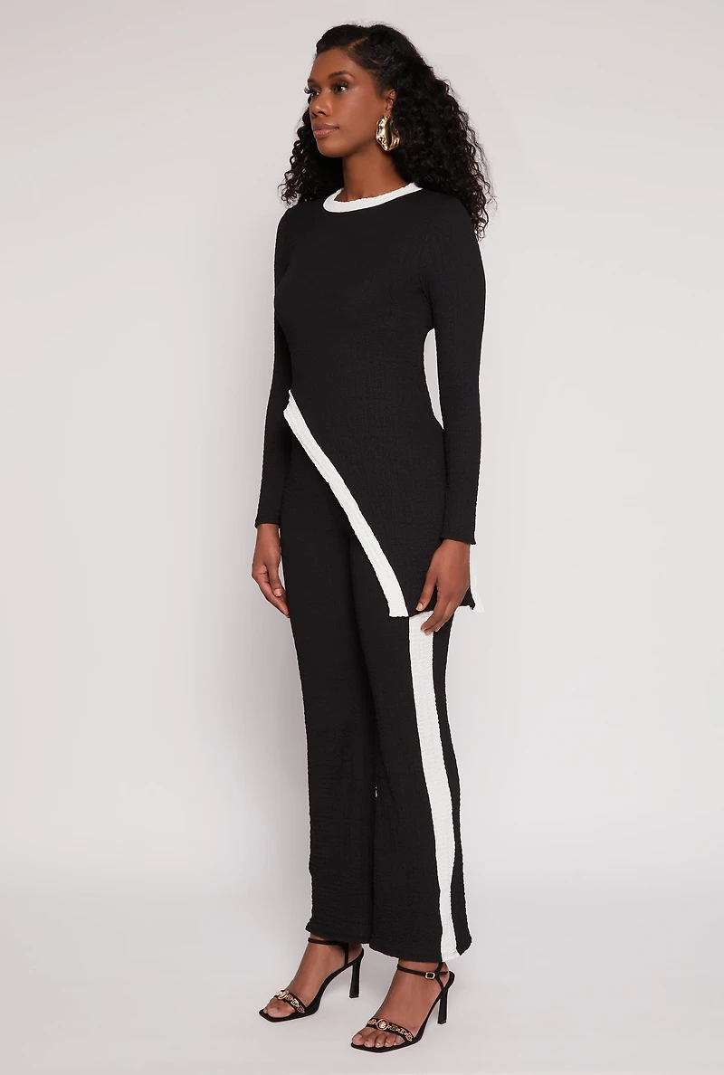 Womens Textured Knit Asymmetrical Top, S