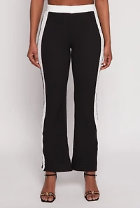 Womens Contrast Trim Textured Knit Pants, Black, Size XL
