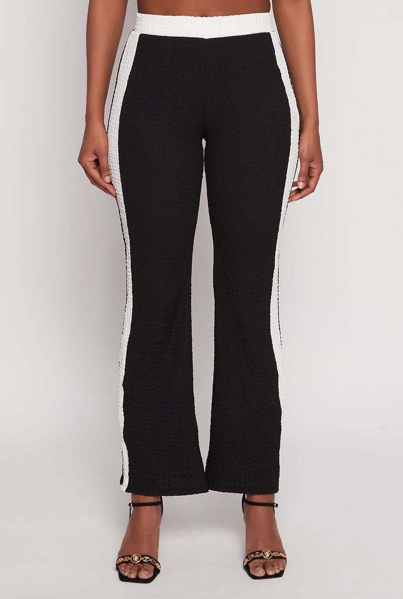 Womens Contrast Trim Textured Knit Pants, Black, Size S