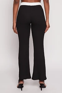 Womens Contrast Trim Textured Knit Pants, Black, Size XL