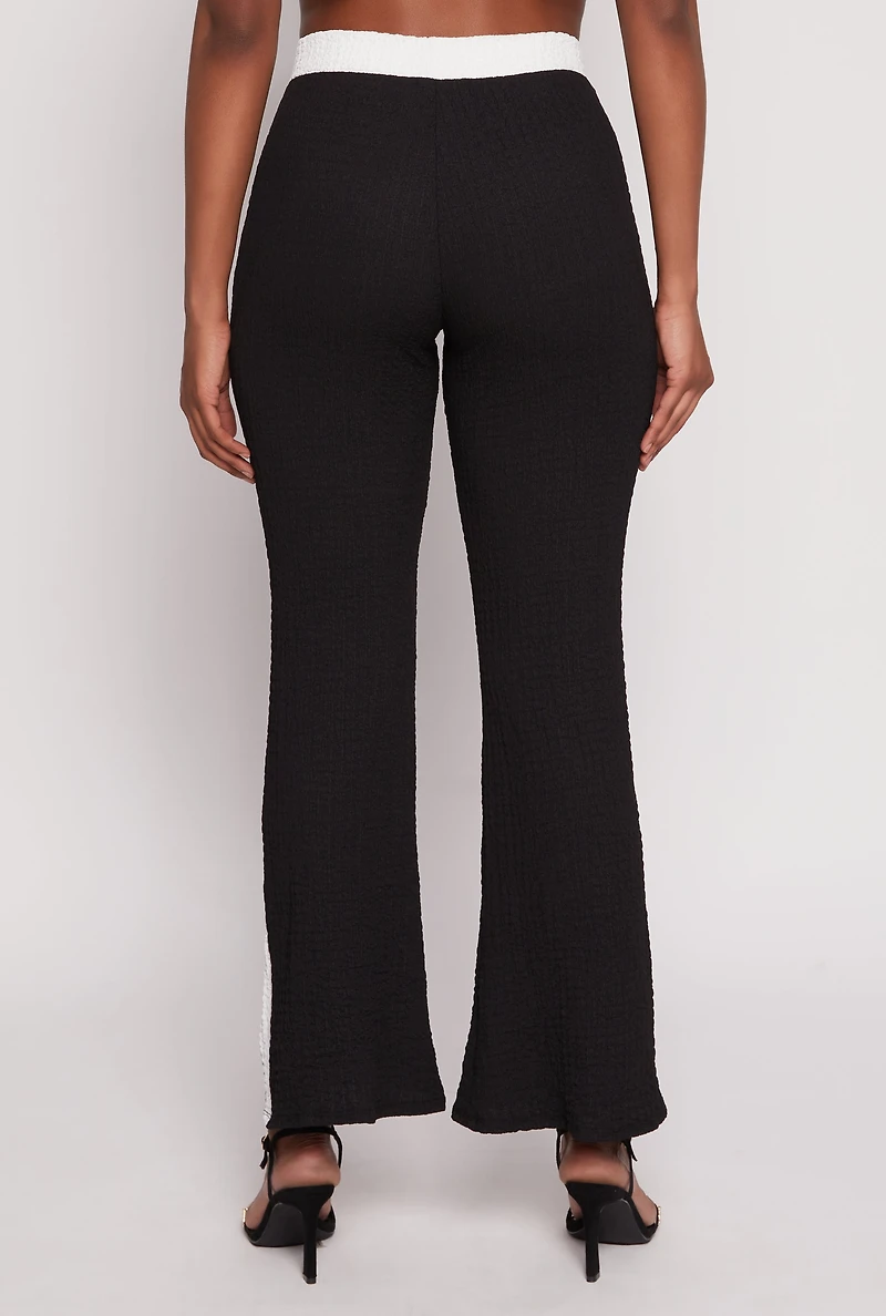 Womens Contrast Trim Textured Knit Pants, Black, Size S