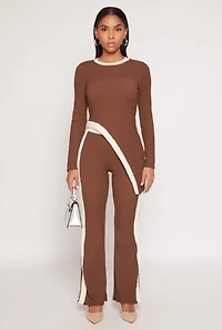 Womens Contrast Trim Textured Knit Pants,