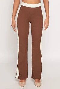 Womens Contrast Trim Textured Knit Pants,