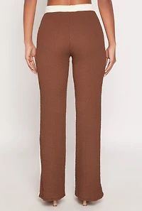 Womens Contrast Trim Textured Knit Pants,
