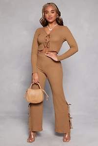 Womens Double Tie Front Crop Top, Beige, Size S
