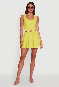 Womens Faux Pocket Button Front Square Neck Vest, Green, Size S