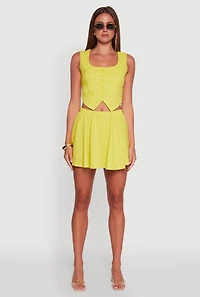 Womens Faux Pocket Button Front Square Neck Vest, Green, Size S