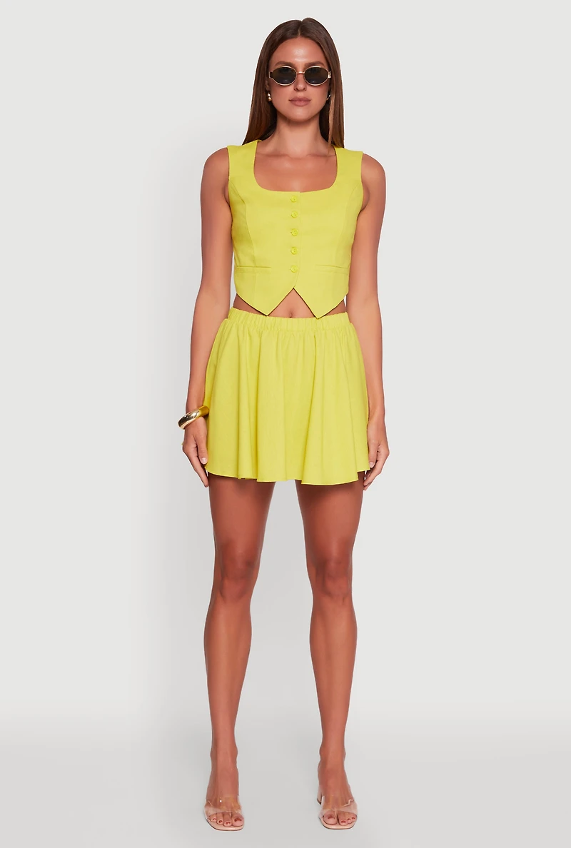 Womens Faux Pocket Button Front Square Neck Vest,