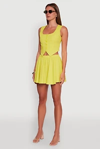 Womens Faux Pocket Button Front Square Neck Vest, Green, Size S