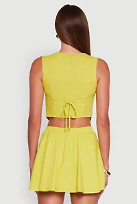 Womens Faux Pocket Button Front Square Neck Vest, Green, Size S