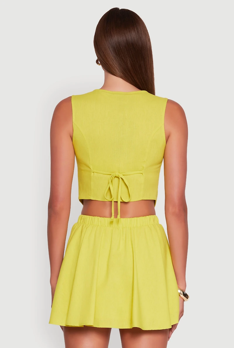 Faux Pocket Button Front Square Neck Vest