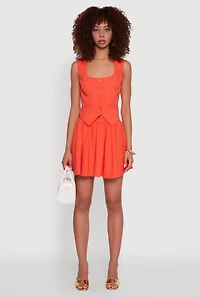 Womens Faux Pocket Button Front Square Neck Vest, Orange, Size L