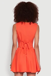 Womens Faux Pocket Button Front Square Neck Vest, Orange, Size L