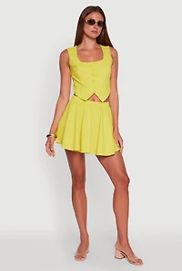 Womens Mid Rise Elastic Waist Mini Circle Skirt, Green, Size S