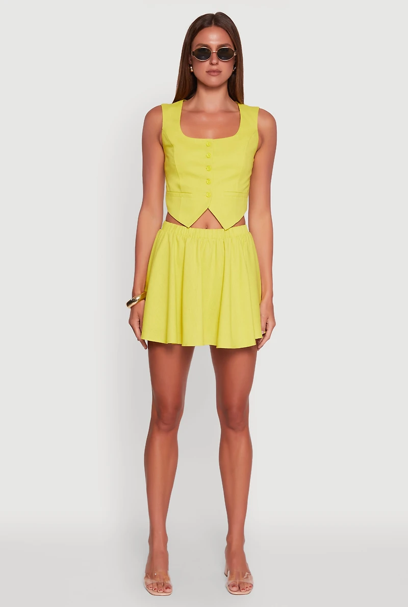 Mid Rise Elastic Waist Mini Circle Skirt