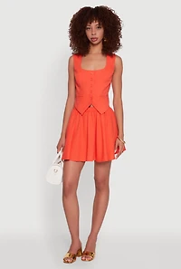 Womens Mid Rise Mini Elastic Waist Circle Skirt, Orange, Size M