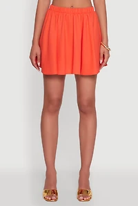 Womens Mid Rise Mini Elastic Waist Circle Skirt, Orange, Size M